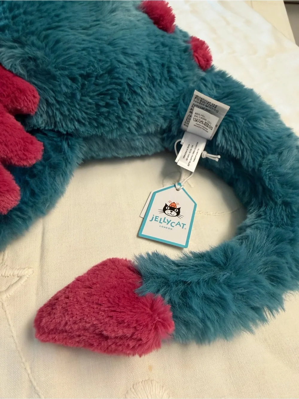 Jellycat Dexter Dragon Medium 20” DEX2DD Teal Red Plush NWT w/ Dust Bag
